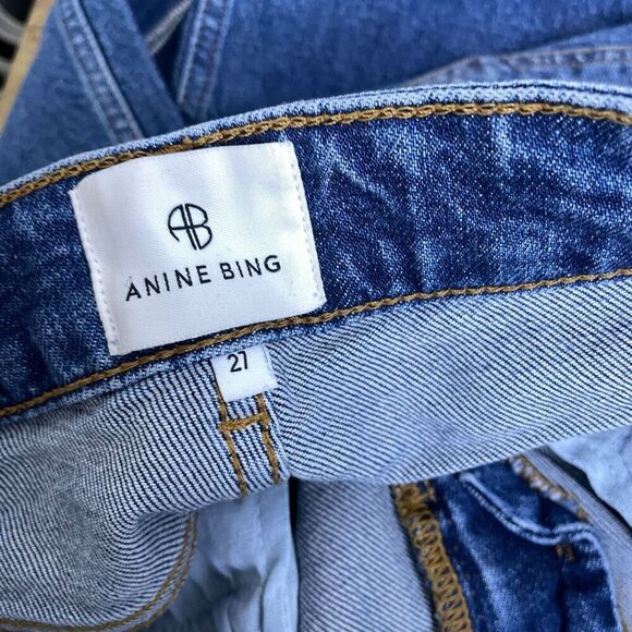 Anine Bing Enzo Jeans 27 Womens Slim Straight Distressed Raw Hem Split Cotton - Picture 12 of 14